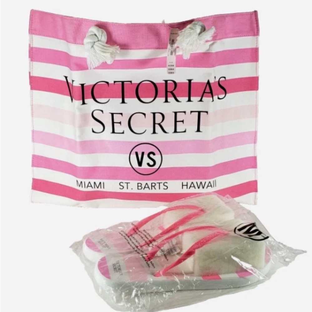 SOLD Victorias Secret BEACH BAG SET, TOTE Bag & FLIP FLOPS M 7-8 PINK NWT